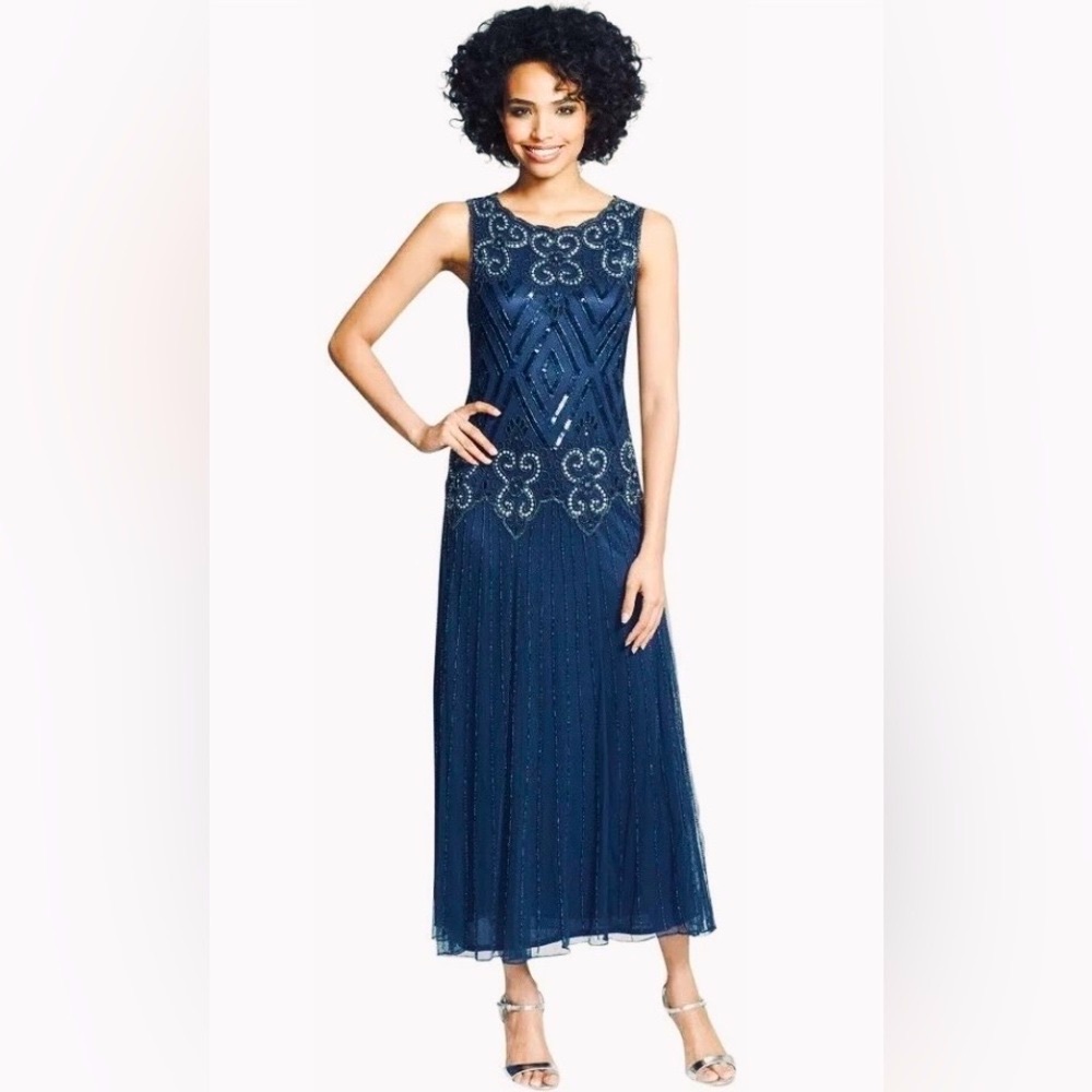 Pisarro Nights Midnight Blue Sleeveless
Embellished Mesh Gown Sleek Sparkling B1